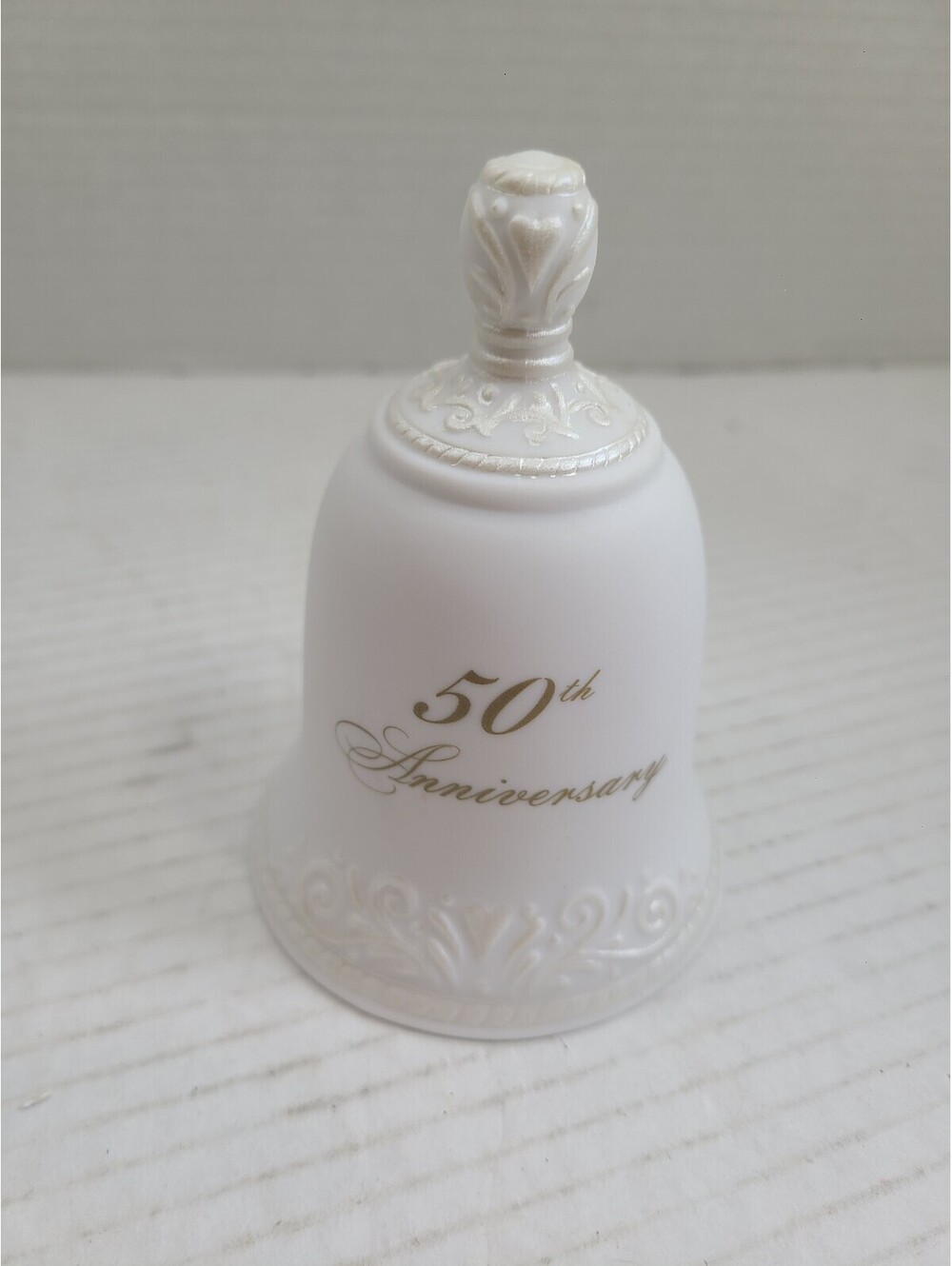 Vintage Russ 50th Anniversary White Porcelain Decorative Bell 4"